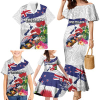 New Zealand Christmas Family Matching Mermaid Dress and Hawaiian Shirt Meri Kirihimete-Tuatara and Pohutukawa White Color LT03 - Polynesian Pride