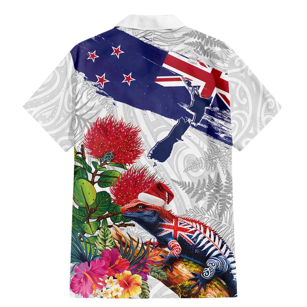 New Zealand Christmas Family Matching Mermaid Dress and Hawaiian Shirt Meri Kirihimete-Tuatara and Pohutukawa White Color LT03 - Polynesian Pride