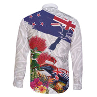 New Zealand Christmas Family Matching Off Shoulder Short Dress and Hawaiian Shirt Meri Kirihimete-Tuatara and Pohutukawa White Color LT03 - Polynesian Pride