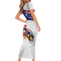 New Zealand Christmas Family Matching Short Sleeve Bodycon Dress and Hawaiian Shirt Meri Kirihimete-Tuatara and Pohutukawa White Color LT03 - Polynesian Pride