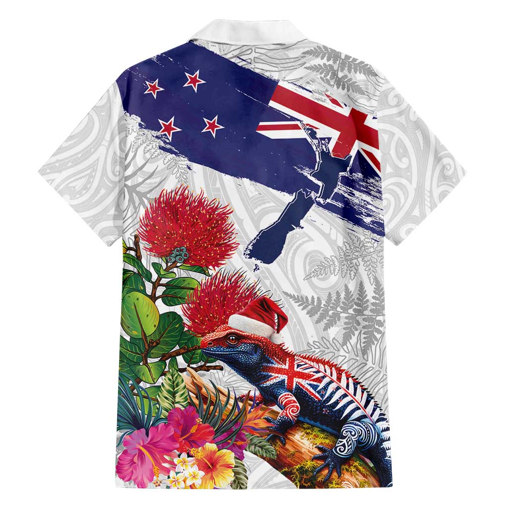New Zealand Christmas Family Matching Summer Maxi Dress and Hawaiian Shirt Meri Kirihimete-Tuatara and Pohutukawa White Color LT03 - Polynesian Pride