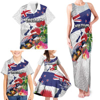 New Zealand Christmas Family Matching Tank Maxi Dress and Hawaiian Shirt Meri Kirihimete-Tuatara and Pohutukawa White Color LT03 - Polynesian Pride