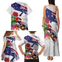 New Zealand Christmas Family Matching Tank Maxi Dress and Hawaiian Shirt Meri Kirihimete-Tuatara and Pohutukawa White Color LT03 - Polynesian Pride