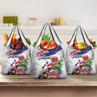 New Zealand Christmas Grocery Bag Meri Kirihimete-Tuatara and Pohutukawa White Color LT03 3-pack One Size White - Polynesian Pride