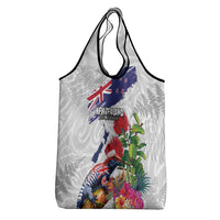 New Zealand Christmas Grocery Bag Meri Kirihimete-Tuatara and Pohutukawa White Color LT03 - Polynesian Pride
