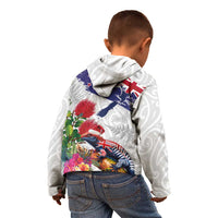 New Zealand Christmas Kid Hoodie Meri Kirihimete-Tuatara and Pohutukawa White Color LT03 - Polynesian Pride