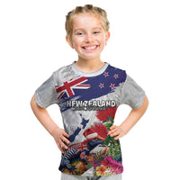 New Zealand Christmas Kid T Shirt Meri Kirihimete-Tuatara and Pohutukawa White Color LT03 White - Polynesian Pride