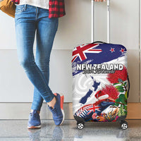 New Zealand Christmas Luggage Cover Meri Kirihimete-Tuatara and Pohutukawa White Color LT03 - Polynesian Pride