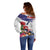New Zealand Christmas Off Shoulder Sweater Meri Kirihimete-Tuatara and Pohutukawa White Color