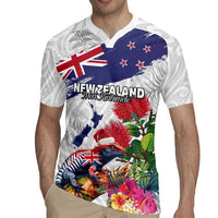 New Zealand Christmas Rugby Jersey Meri Kirihimete-Tuatara and Pohutukawa White Color LT03 - Polynesian Pride