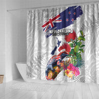 New Zealand Christmas Shower Curtain Meri Kirihimete-Tuatara and Pohutukawa White Color LT03 - Polynesian Pride
