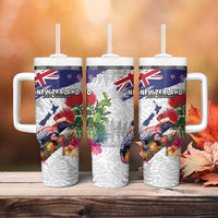 New Zealand Christmas Tumbler With Handle Meri Kirihimete-Tuatara and Pohutukawa White Color LT03 - Polynesian Pride