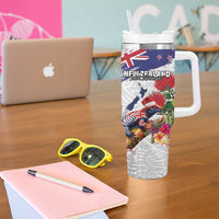 New Zealand Christmas Tumbler With Handle Meri Kirihimete-Tuatara and Pohutukawa White Color LT03 - Polynesian Pride