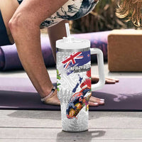 New Zealand Christmas Tumbler With Handle Meri Kirihimete-Tuatara and Pohutukawa White Color LT03 - Polynesian Pride