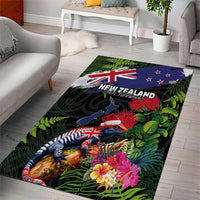 New Zealand Christmas Area Rug Meri Kirihimete-Tuatara and Pohutukawa Black Color LT03 - Polynesian Pride