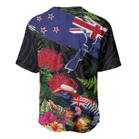 New Zealand Christmas Baseball Jersey Meri Kirihimete-Tuatara and Pohutukawa Black Color LT03 - Polynesian Pride