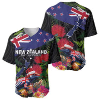 New Zealand Christmas Baseball Jersey Meri Kirihimete-Tuatara and Pohutukawa Black Color LT03 - Polynesian Pride