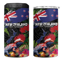 New Zealand Christmas 4 in 1 Can Cooler Tumbler Meri Kirihimete-Tuatara and Pohutukawa Black Color LT03 One Size: 16 oz Black - Polynesian Pride