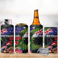 New Zealand Christmas 4 in 1 Can Cooler Tumbler Meri Kirihimete-Tuatara and Pohutukawa Black Color LT03 - Polynesian Pride
