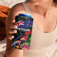New Zealand Christmas 4 in 1 Can Cooler Tumbler Meri Kirihimete-Tuatara and Pohutukawa Black Color LT03 - Polynesian Pride