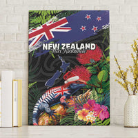 New Zealand Christmas Canvas Wall Art Meri Kirihimete-Tuatara and Pohutukawa Black Color LT03 Without Frame Black - Polynesian Pride
