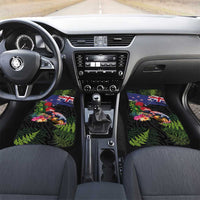New Zealand Christmas Car Mats Meri Kirihimete-Tuatara and Pohutukawa Black Color LT03 Set 2pcs - Front Black - Polynesian Pride