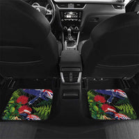 New Zealand Christmas Car Mats Meri Kirihimete-Tuatara and Pohutukawa Black Color LT03 Set 2pcs - Back Black - Polynesian Pride