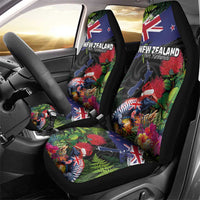 New Zealand Christmas Car Seat Cover Meri Kirihimete-Tuatara and Pohutukawa Black Color LT03 - Polynesian Pride