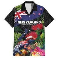 New Zealand Christmas Family Matching Long Sleeve Bodycon Dress and Hawaiian Shirt Meri Kirihimete-Tuatara and Pohutukawa Black Color LT03 Dad's Shirt - Short Sleeve Black - Polynesian Pride