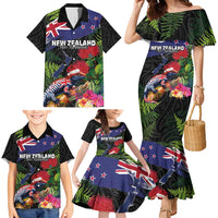 New Zealand Christmas Family Matching Mermaid Dress and Hawaiian Shirt Meri Kirihimete-Tuatara and Pohutukawa Black Color LT03 - Polynesian Pride