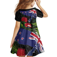 New Zealand Christmas Family Matching Off The Shoulder Long Sleeve Dress and Hawaiian Shirt Meri Kirihimete-Tuatara and Pohutukawa Black Color LT03 - Polynesian Pride