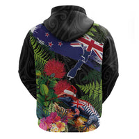 New Zealand Christmas Hoodie Meri Kirihimete-Tuatara and Pohutukawa Black Color LT03 - Polynesian Pride