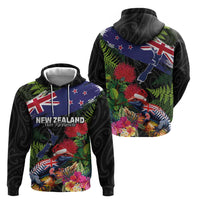 New Zealand Christmas Hoodie Meri Kirihimete-Tuatara and Pohutukawa Black Color LT03 - Polynesian Pride