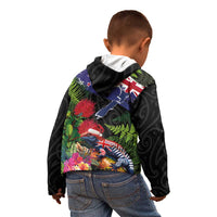 New Zealand Christmas Kid Hoodie Meri Kirihimete-Tuatara and Pohutukawa Black Color LT03 - Polynesian Pride