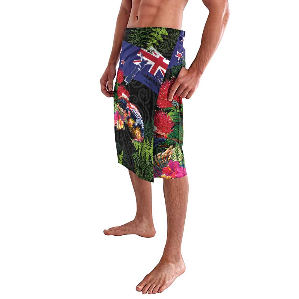 New Zealand Christmas Lavalava Meri Kirihimete-Tuatara and Pohutukawa Black Color