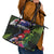 New Zealand Christmas Leather Tote Bag Meri Kirihimete-Tuatara and Pohutukawa Black Color