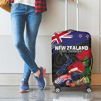 New Zealand Christmas Luggage Cover Meri Kirihimete-Tuatara and Pohutukawa Black Color LT03 - Polynesian Pride