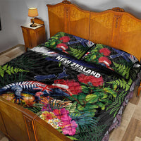 New Zealand Christmas Quilt Bed Set Meri Kirihimete-Tuatara and Pohutukawa Black Color LT03 - Polynesian Pride