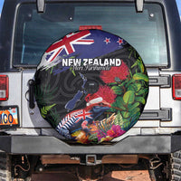 New Zealand Christmas Spare Tire Cover Meri Kirihimete-Tuatara and Pohutukawa Black Color LT03 Black - Polynesian Pride