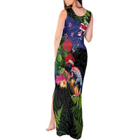 New Zealand Christmas Tank Maxi Dress Meri Kirihimete-Tuatara and Pohutukawa Black Color LT03 - Polynesian Pride