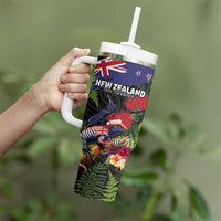 New Zealand Christmas Tumbler With Handle Meri Kirihimete-Tuatara and Pohutukawa Black Color LT03 - Polynesian Pride
