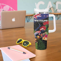 New Zealand Christmas Tumbler With Handle Meri Kirihimete-Tuatara and Pohutukawa Black Color LT03 - Polynesian Pride