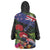 New Zealand Christmas Wearable Blanket Hoodie Meri Kirihimete-Tuatara and Pohutukawa Black Color