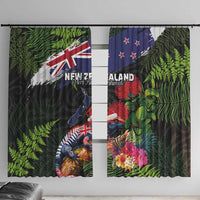 New Zealand Christmas Window Curtain Meri Kirihimete-Tuatara and Pohutukawa Black Color LT03 With Hooks Black - Polynesian Pride