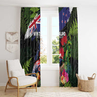 New Zealand Christmas Window Curtain Meri Kirihimete-Tuatara and Pohutukawa Black Color LT03 - Polynesian Pride