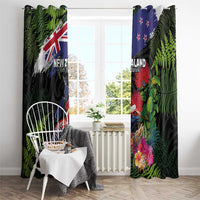 New Zealand Christmas Window Curtain Meri Kirihimete-Tuatara and Pohutukawa Black Color LT03 - Polynesian Pride