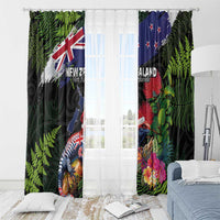 New Zealand Christmas Window Curtain Meri Kirihimete-Tuatara and Pohutukawa Black Color LT03 - Polynesian Pride