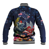 Australia and New Zealand Baseball Jacket Merry Christmas-Tuatara and Koala with Plants Xmas Style
