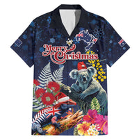 Australia and New Zealand Family Matching Mermaid Dress and Hawaiian Shirt Merry Christmas-Tuatara and Koala with Plants Xmas Style LT03 Dad's Shirt - Short Sleeve Navy - Polynesian Pride