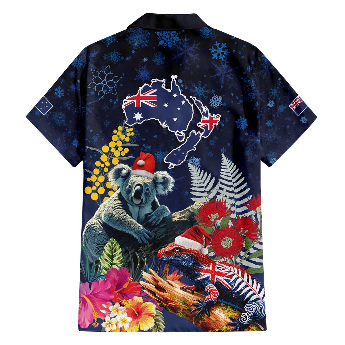 Australia and New Zealand Family Matching Off The Shoulder Long Sleeve Dress and Hawaiian Shirt Merry Christmas-Tuatara and Koala with Plants Xmas Style LT03 - Polynesian Pride
